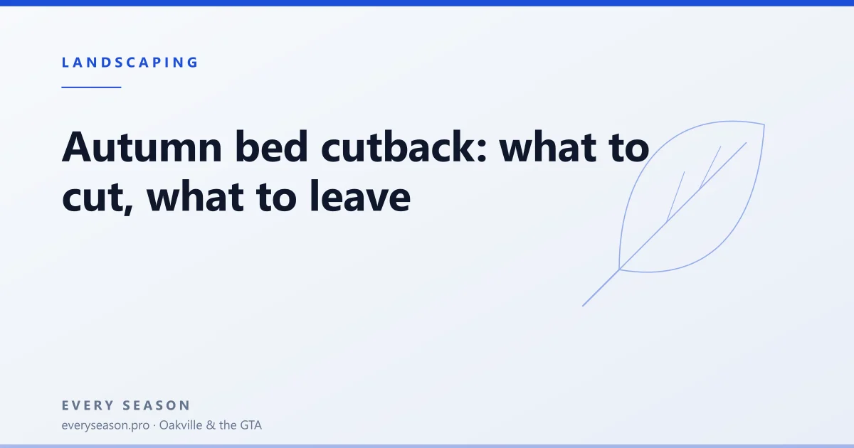 Light editorial banner reading Autumn Bed Cutback with a leaf motif, over the kicker LANDSCAPING