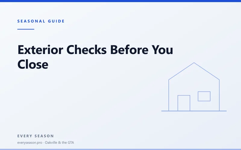 Light editorial banner reading Exterior Checks Before You Close with a house outline motif