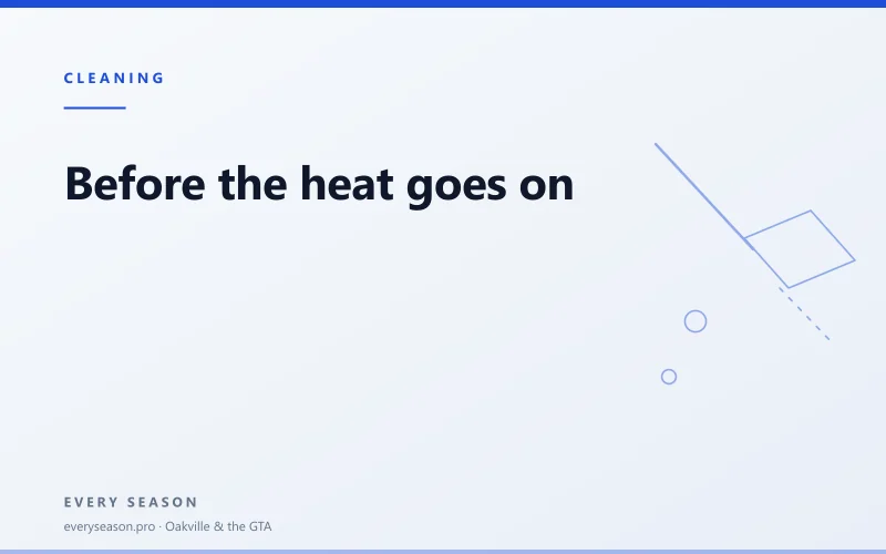 Light editorial banner with a cleaning illustration and the title Before the heat goes on