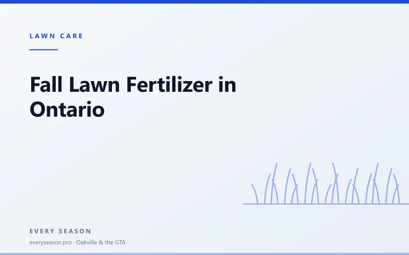Editorial banner reading Fall Lawn Fertilizer in Ontario over a light green lawn motif
