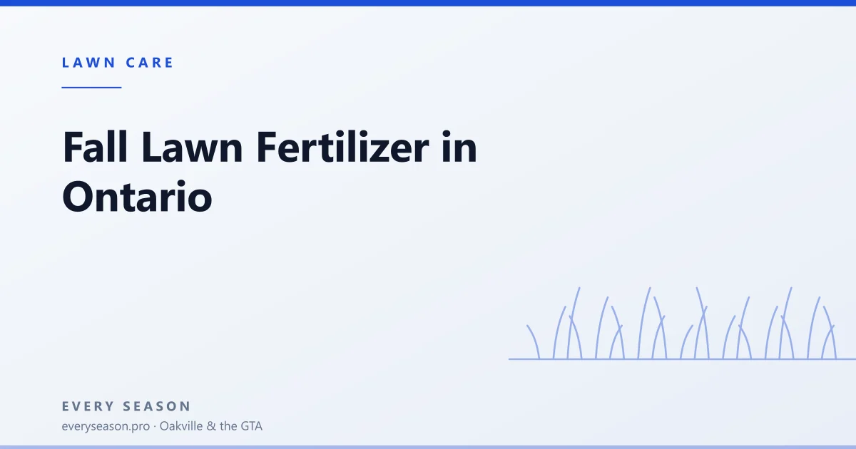 Editorial banner reading Fall Lawn Fertilizer in Ontario over a light green lawn motif