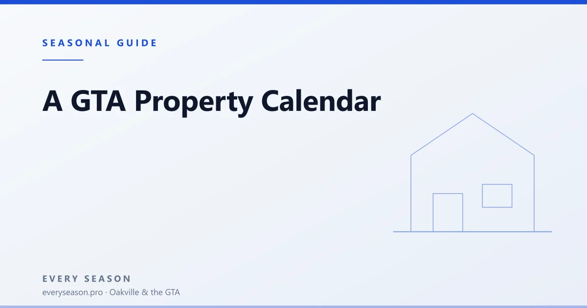 Light editorial banner reading A GTA Property Calendar with a simple house outline