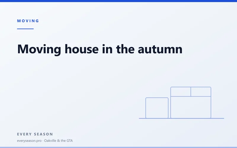 Editorial banner reading 'Moving house in the autumn' with a line-drawn moving box motif on a light background