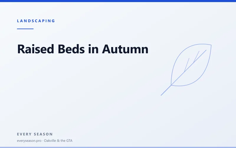 Light editorial banner reading Raised Beds in Autumn, with a leaf motif